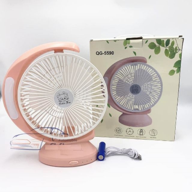 Quạt Sạc Tích Điện Siêu Mát Có Đèn Led QG-5590 Tặng 2 viên pin 3V7