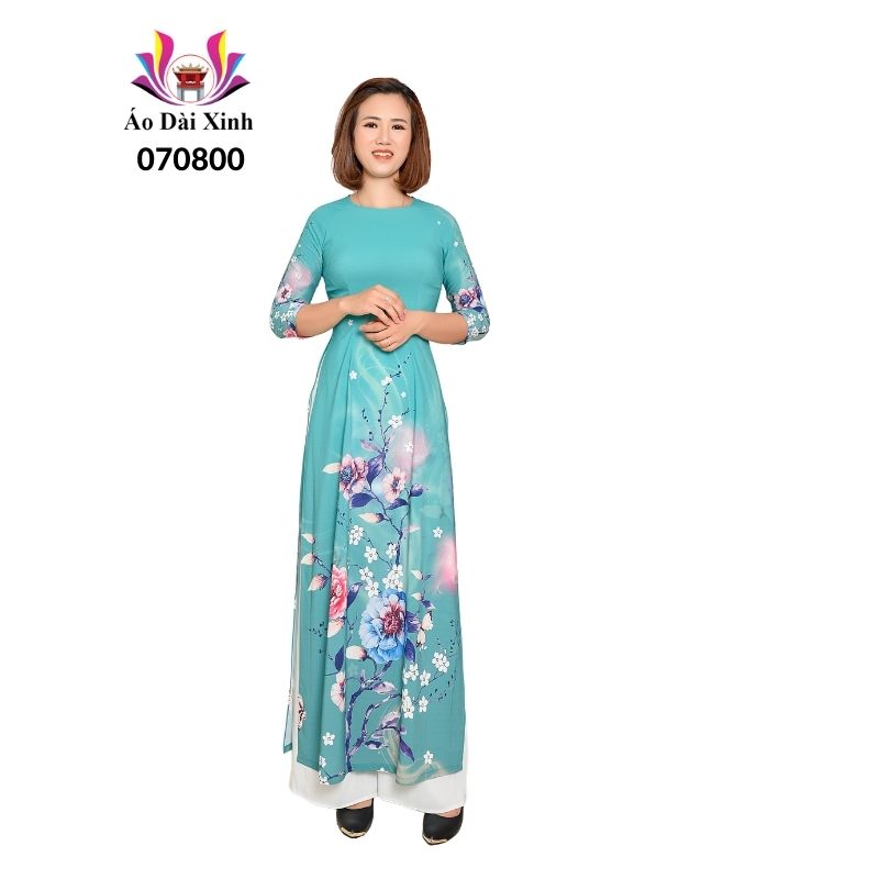 Bộ áo dài truyền thống , Cổ tròn tay lỡ, Lụa cao cấp.