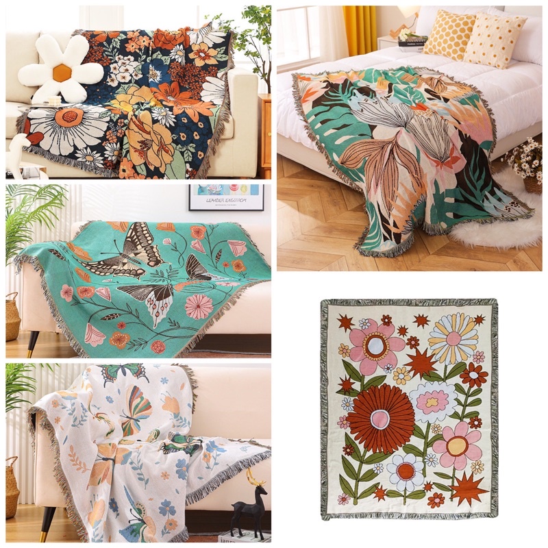 Thảm sofa dệt cotton hình hoa lá size lớn 1m61m6
