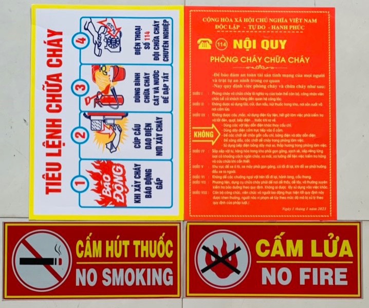 Bảng nội quy tiêu lênh, cấm lửa cấm thuốc, combo 4 bộ nội quy tiêu lệnh + cấm lửa + cấm thuốc bằng thép chống gỉ , đạt tiêu chuẩn PCCC