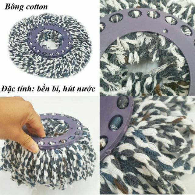 Bông lau nhà 360 độ cotton 100% phù hợp mọi cây gia phú