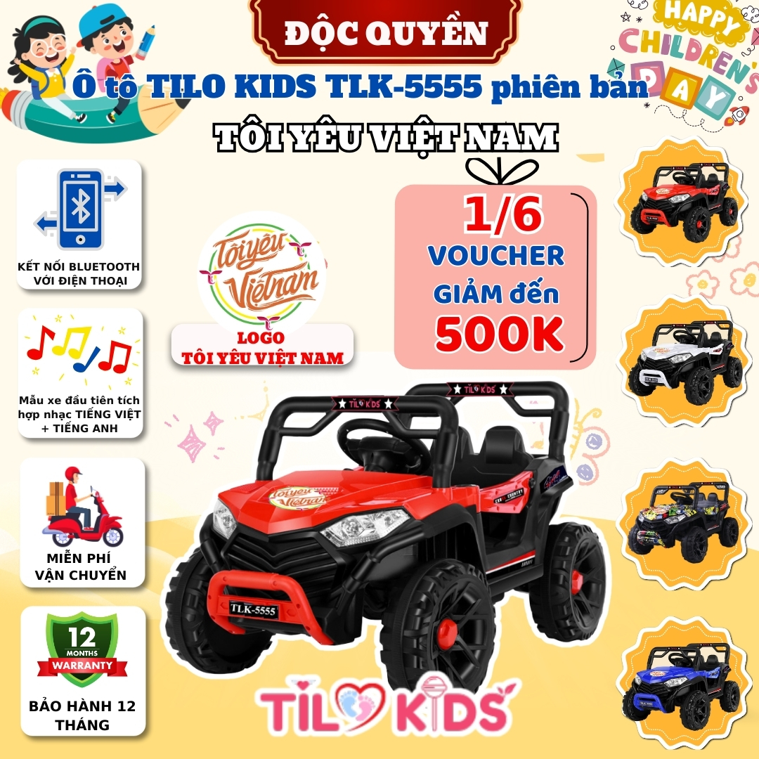 Xe oto điện cho bé TILO KIDS TLK-5555 phiên bản Tôi yêu Việt Nam có điều khiển từ xa, bluetooth, chế độ nhún