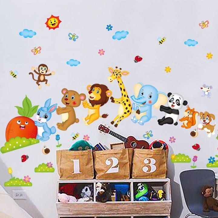 Decal dán tường thỏ nhổ cà rốt Tranh decal dán tường giúp thỏ nhổ cà rốt