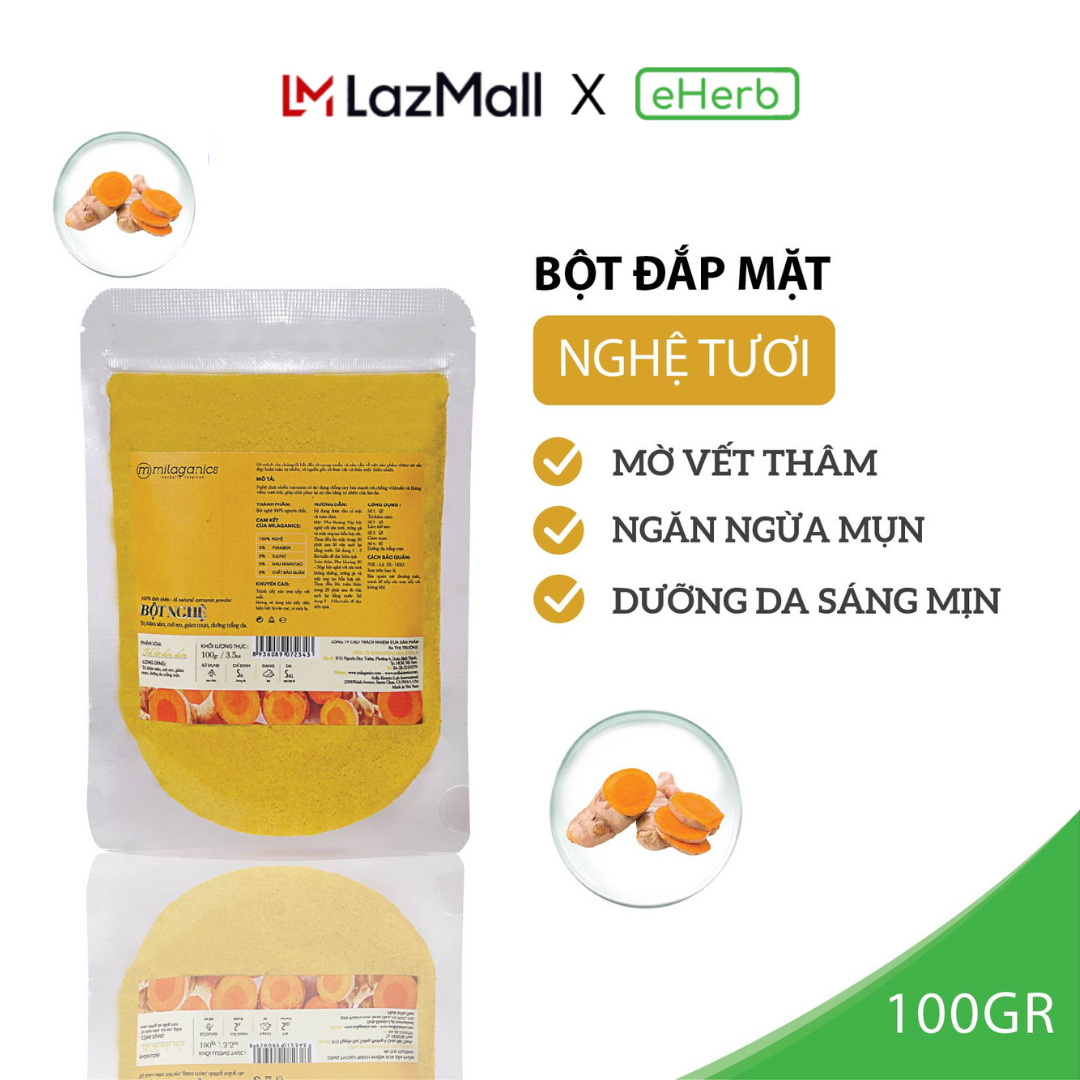 Bột nghệ nguyên chất đắp mặt nạ ngăn ngừa mụn, mờ sẹo milaganics 100g