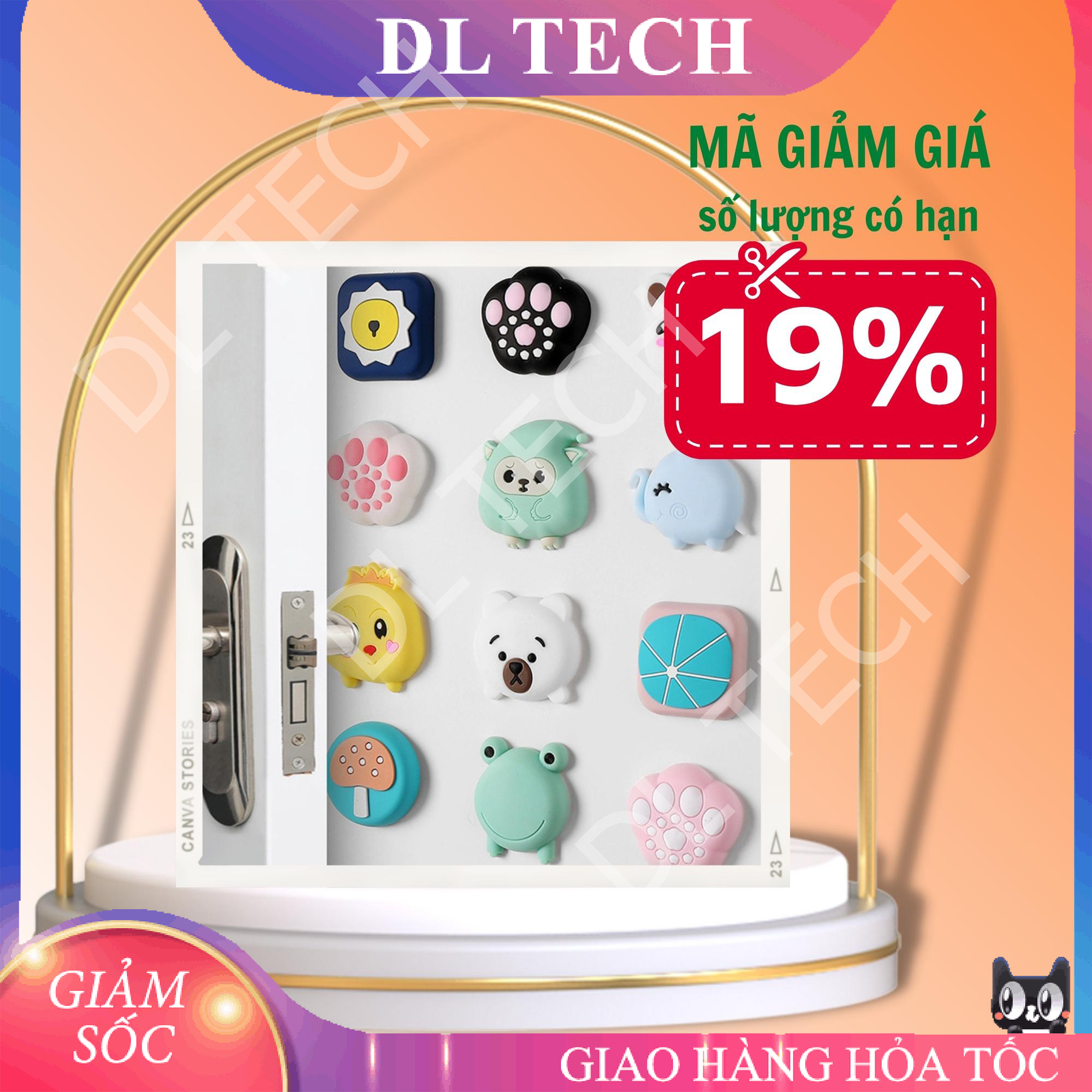 Chặn cửa thông minh Silicon Mút Dán tường họa tiết 3D dễ thương  chống va đập giảm tiếng động F407 DL TECH