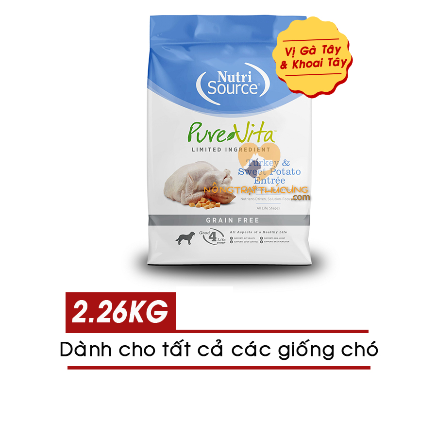 Thức ăn hạt cho chó nutrisource pure vita turkey & sweet potato entree -