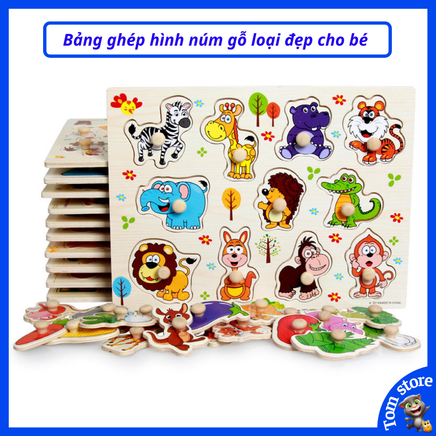 Đồ chơi thông minh cho trẻ em, bảng xếp, ghép hình núm gỗ nhiều chủ đề loại đẹp cho bé trai, gái 1 2 3 4 5 tuổi. Trò chơi trí tuệ cho trẻ con, trẻ nhỏ TOM