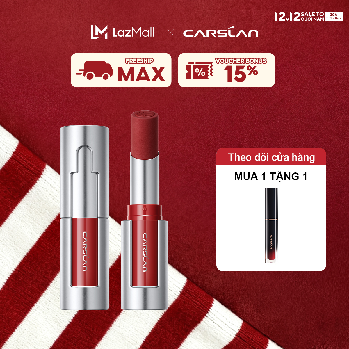 ĐỘC QUYỀN 11 20pm - 14.12|VOUCHER+QUÀ TẶNG Son môi Carslan Velvet Essence Light Dưỡng ẩm lâu dài 3.2g