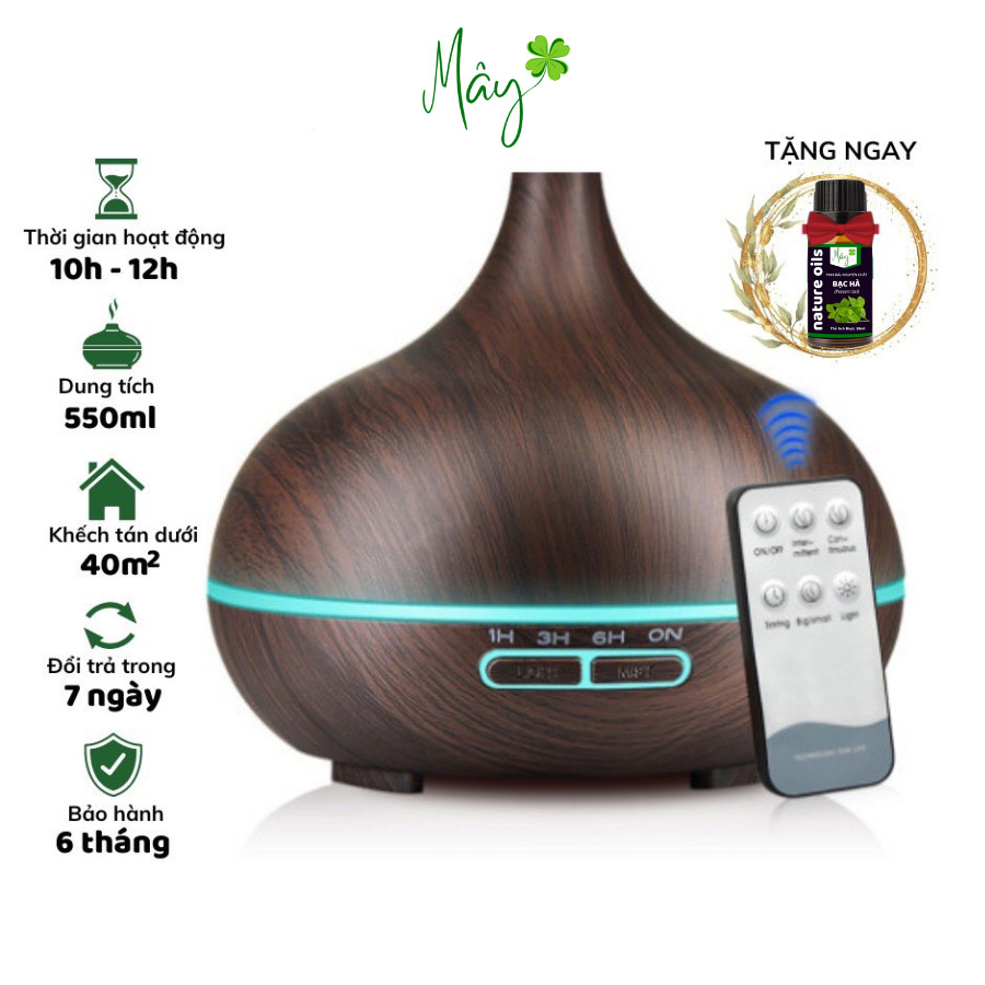 Máy xông tinh dầu phòng ngủ Cổ Cao 550ml Aroma có đèn led 7 màu - Mây