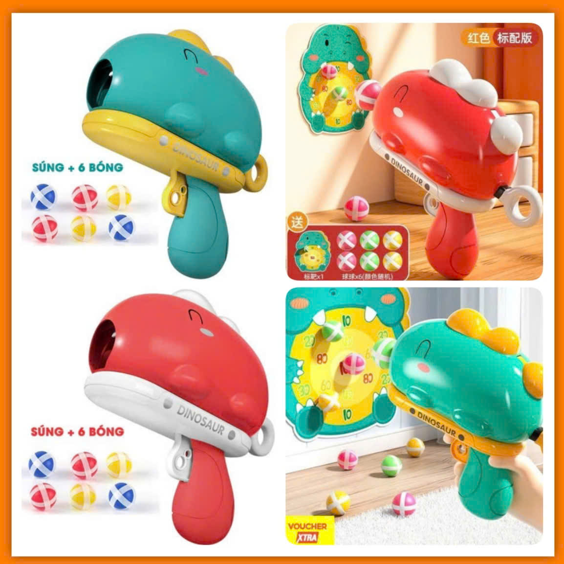 Đồ chơi bắn bóng dính hình Khủng Long ( kèm bảng phi tiêu và bóng)
