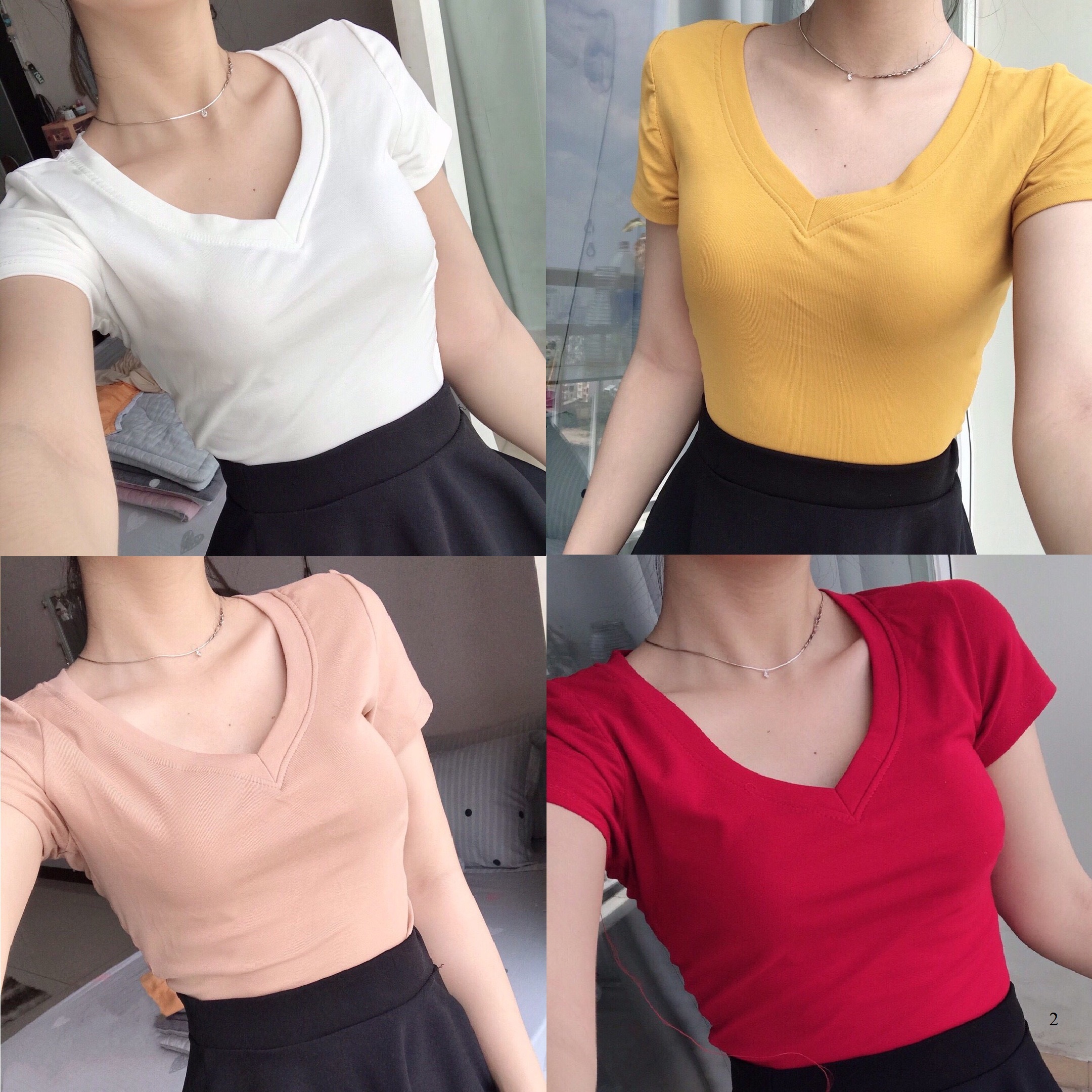 [HCM]Áo thun tay dài nữ cổ tim 💛 Joy Clothing 🍂 thun nhập ôm form tôn dáng, áo phông nữ dài tay cổ tròn trắng đen  ATOD 2 -3A