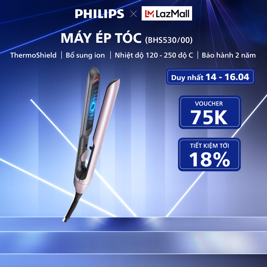 Máy Ép Tóc Duỗi Tóc PHILIPS BHS530/00, Công Nghệ ThermoShield, Bổ Sung ion, Tấm Ép Linh Hoạt, Bảo Hành 24 Tháng