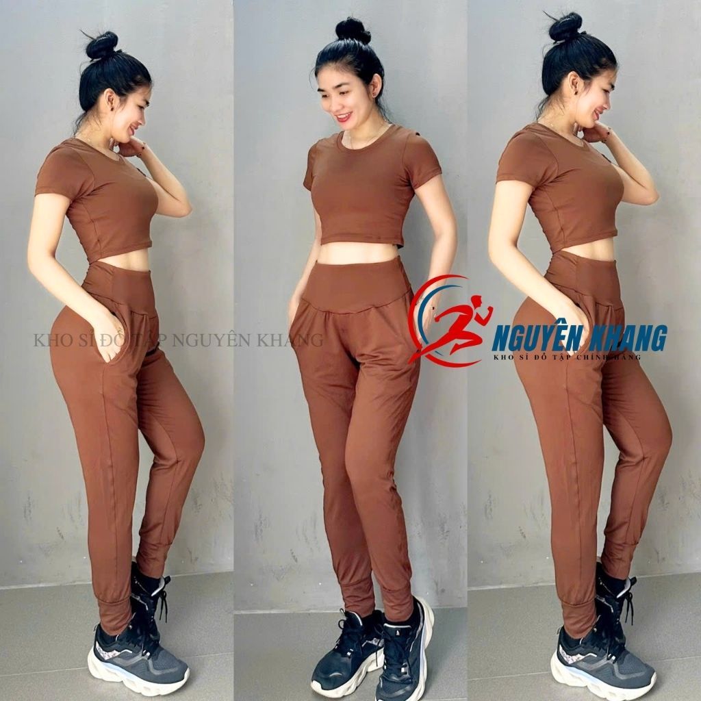Bộ Tập Thể Thao Quần Dài Có Túi Áo Croptop Tập Gym- Yoga -Earobich - 4