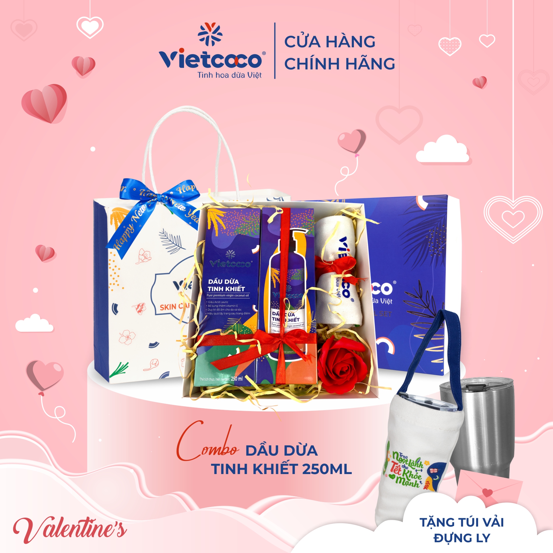 Hộp combo 2 chai dầu dừa tinh khiết Vietcoco 250ml