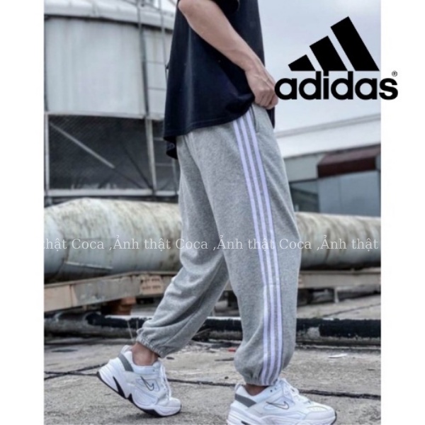 Quần thể thao nam nũ 3 sọc adidas màu xám thun cao cấp