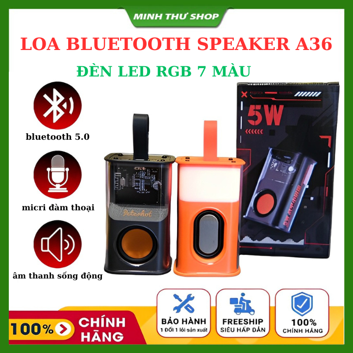 Loa bluetooth không dây mini trong suốt a36 - bản cải tiến nâng cấp của loa bluetooth cầm tay mini a36 - có nhiều màu - kết nối 2 loa - rõ âm bass
