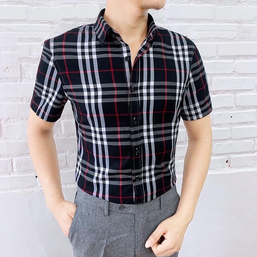 Áo sơ mi nam Cộc tay Kẻ BBR loại đẹp SMC0015