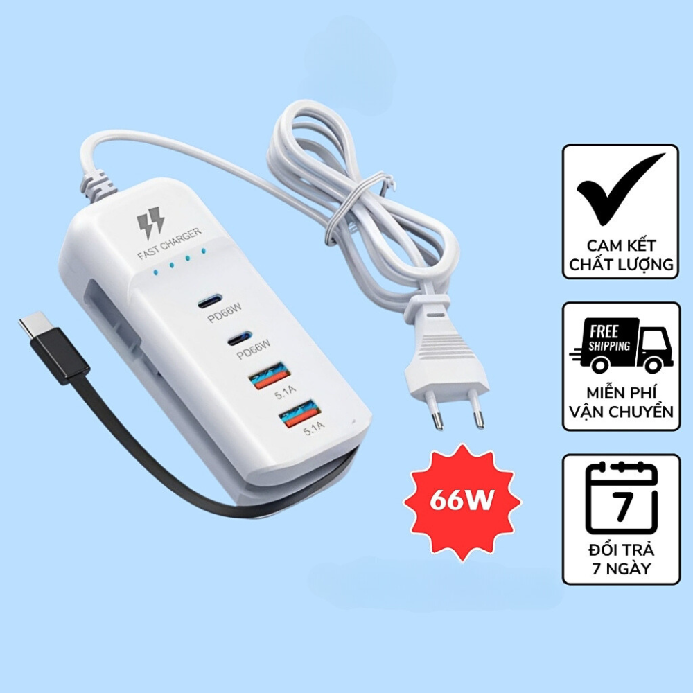 Bộ Sạc Nhanh 66W Đa Năng 5 Trong 1 Ngắt Tự Động, Bảo Vệ Thiết Bị, Sạc 5 Thiết Bị 1 Tương Thích Cao