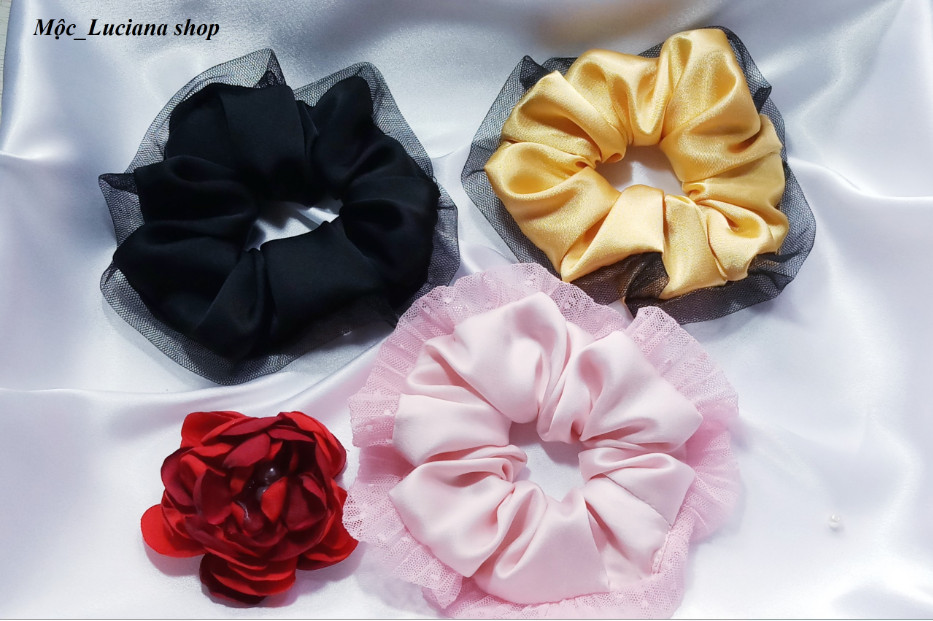 Đồ cột tóc lụa satin phối lưới, đồ cột tóc độc đáo đồ cột tóc đẹp cho tóc nhạy cảm