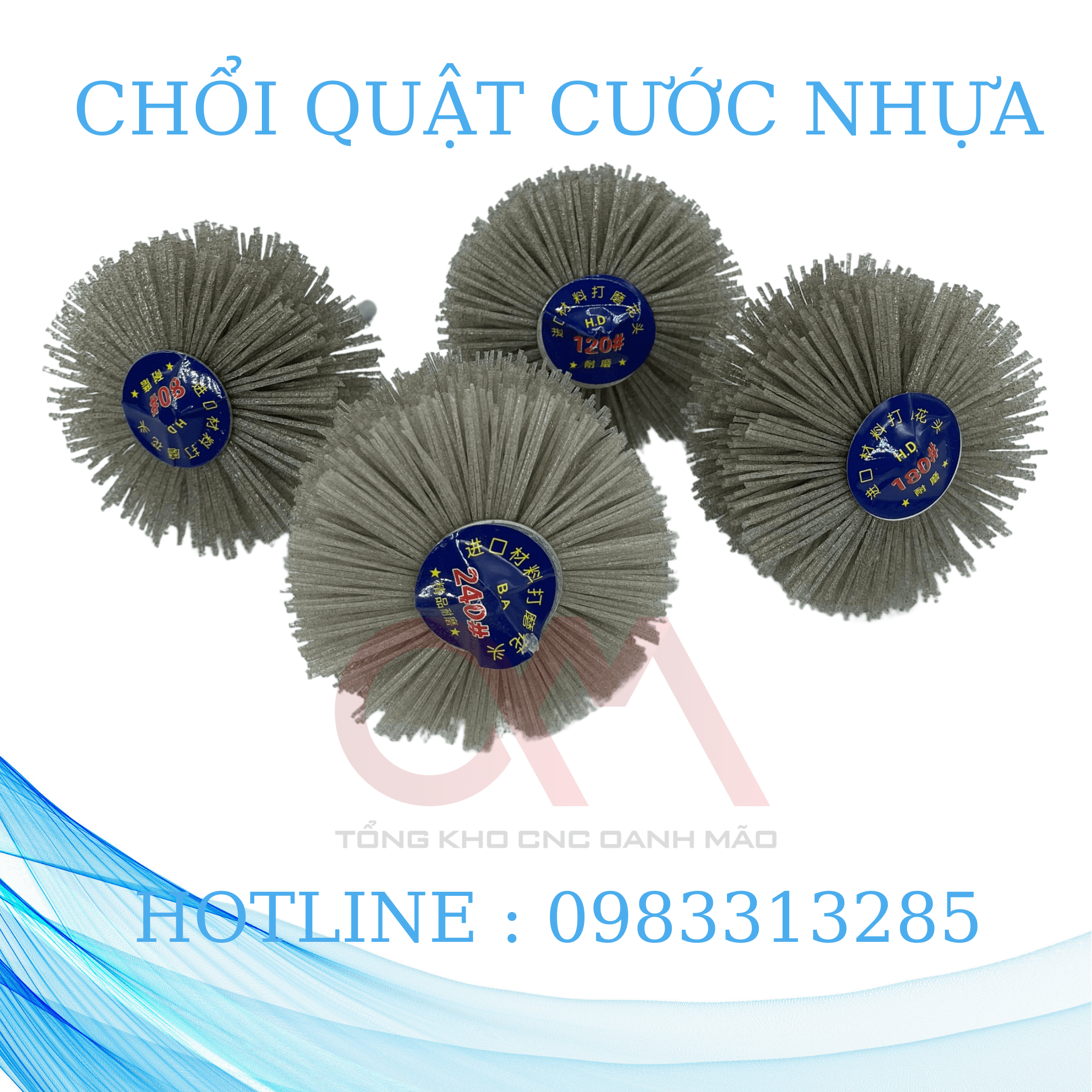 6 chổi quật cước mã 80, 120, 150, 180, 240, 320 dùng để chà nhám và đánh bóng đồ gỗ hoa văn trạm trổ.