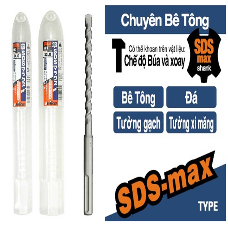 Mũi khoan bê tông Unika SDS-MAX Loại dài 540mm Khoan sâu tối đa