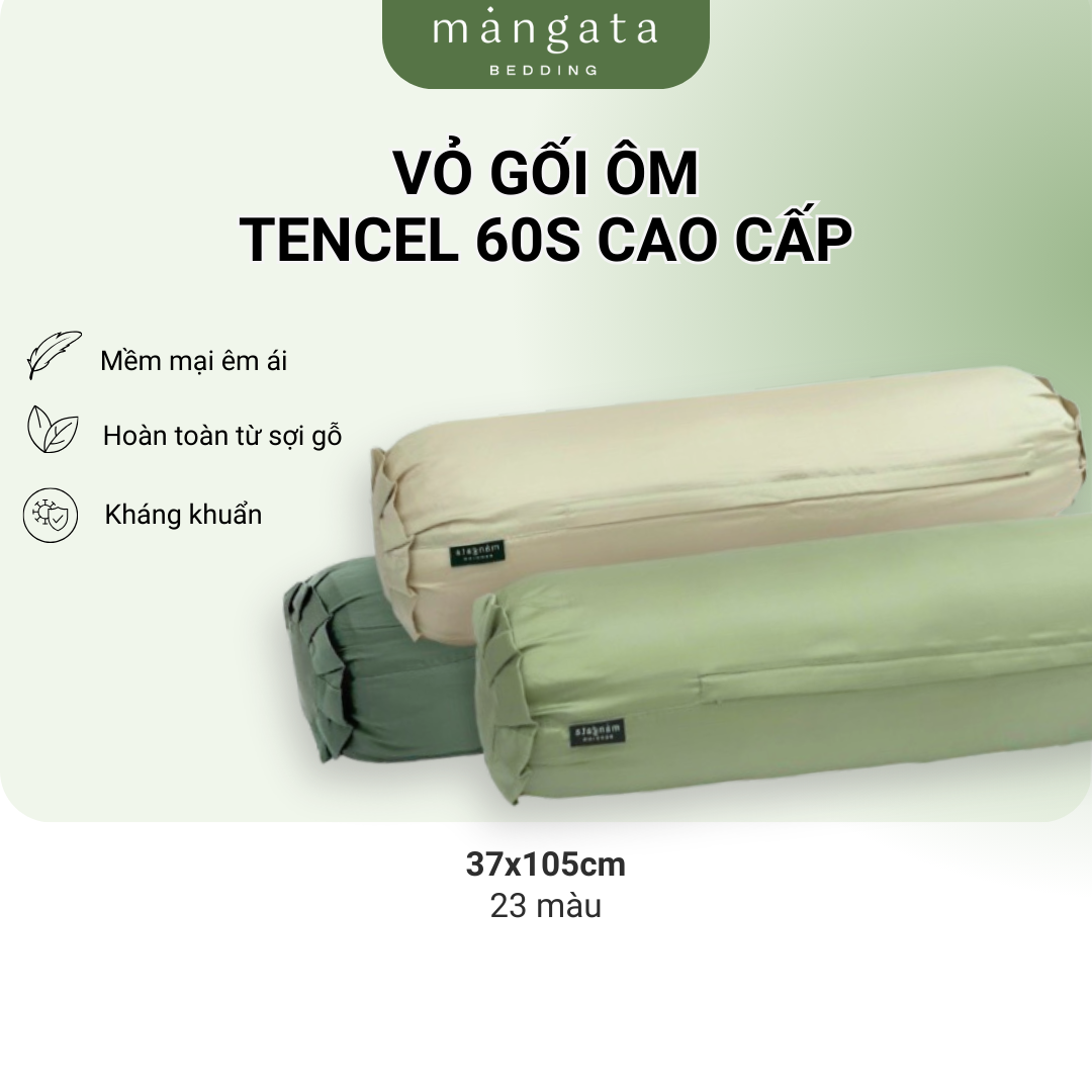 Vỏ gối ôm lụa Tencel 60s cao cấp size 37x105cm Mangata Bedding màu trơn nhiều màu có dây kéo khóa [số lượng 01 cái]