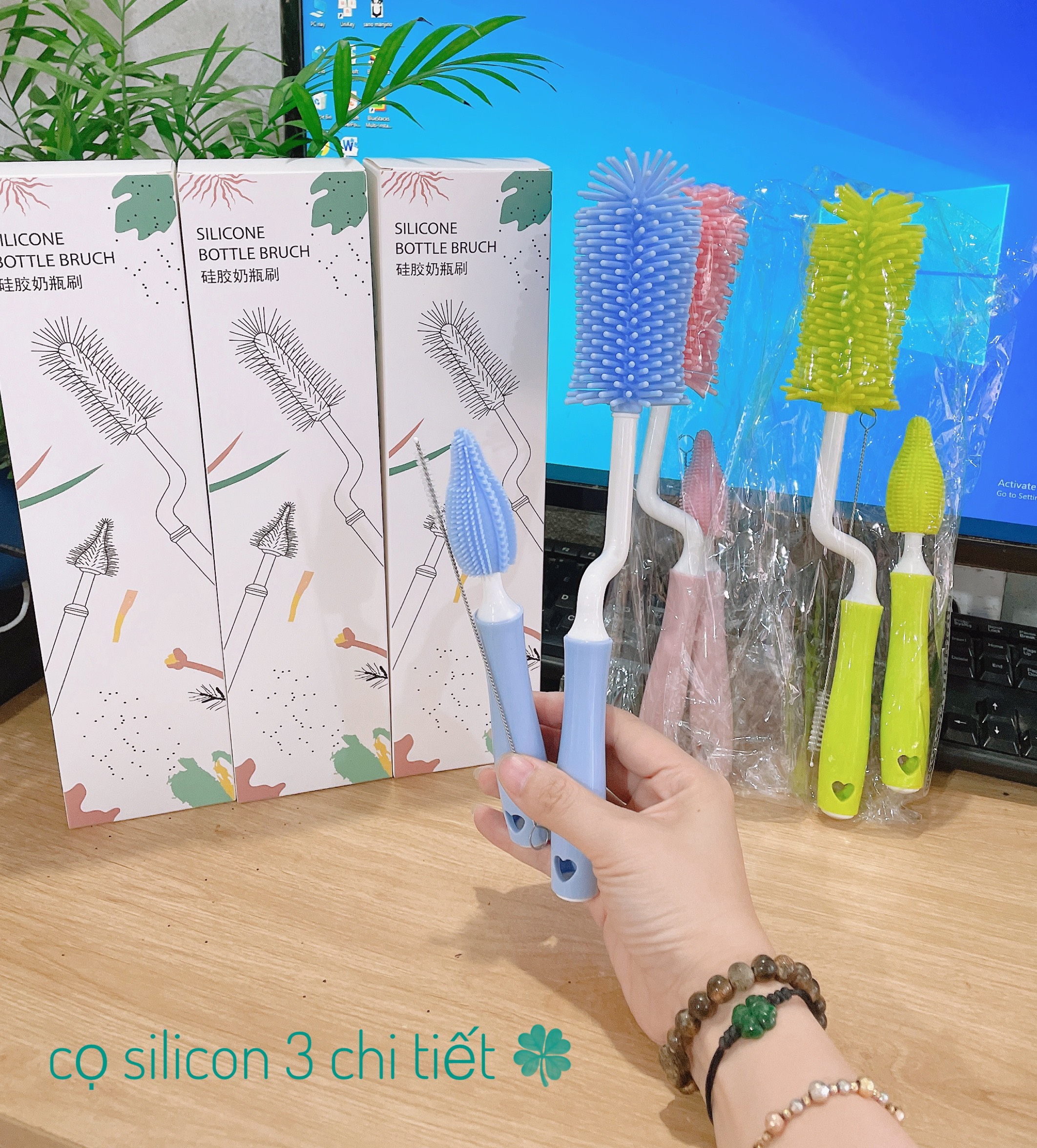 Cọ bình sữa, bộ cọ rửa bình sữa và núm ti silicon cao cấp siêu mềm 3 chi tiết⭐