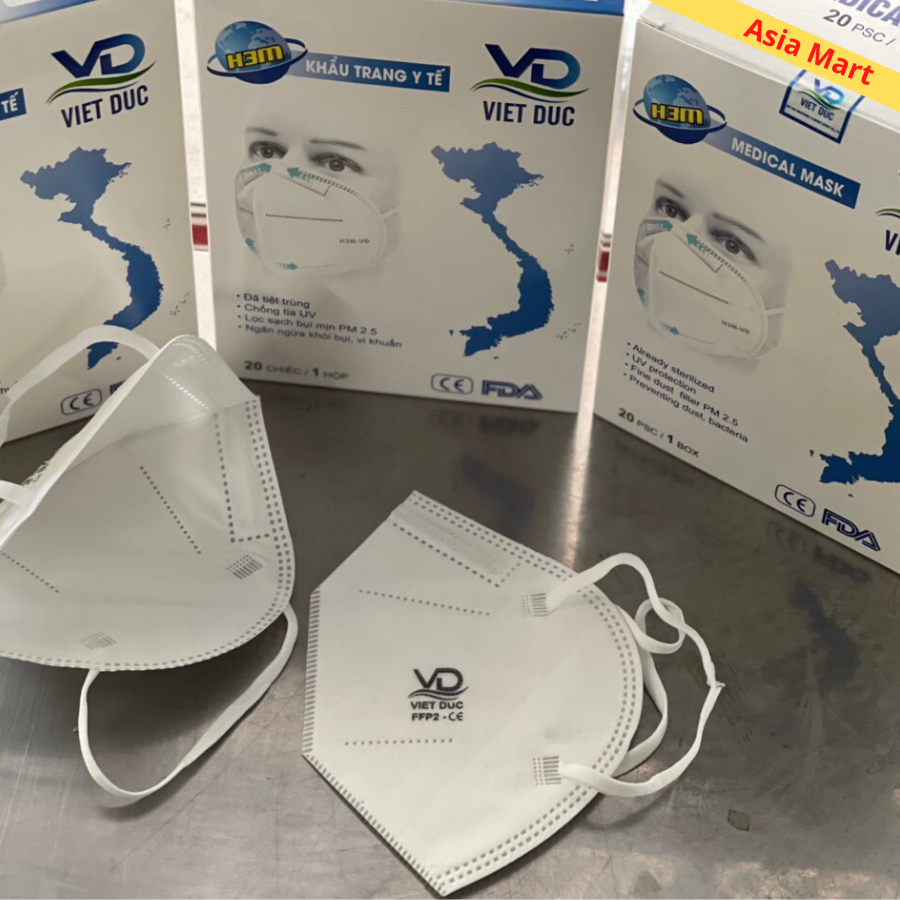 Khẩu trang N95 Việt Đức 5 lớp [COMBO 5 HỘP], hộp 20 chiếc kháng khuẩn chống bụi mịn PM2.5 hiệu quả, chọn màu theo sở thích