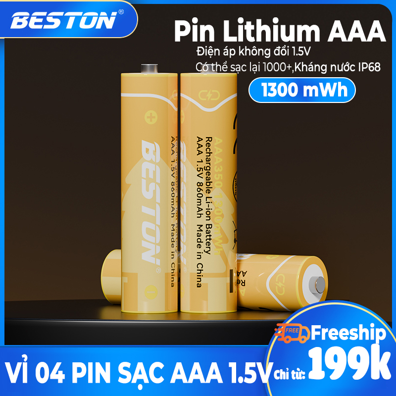 Bộ pin tiểu sạc AA AAA 1.5V Beston Tự Ngắt Lithium-ion cao cấp Dung lượng cao cho micro Karaoke, đồ chơi trẻ em, đồng hồ