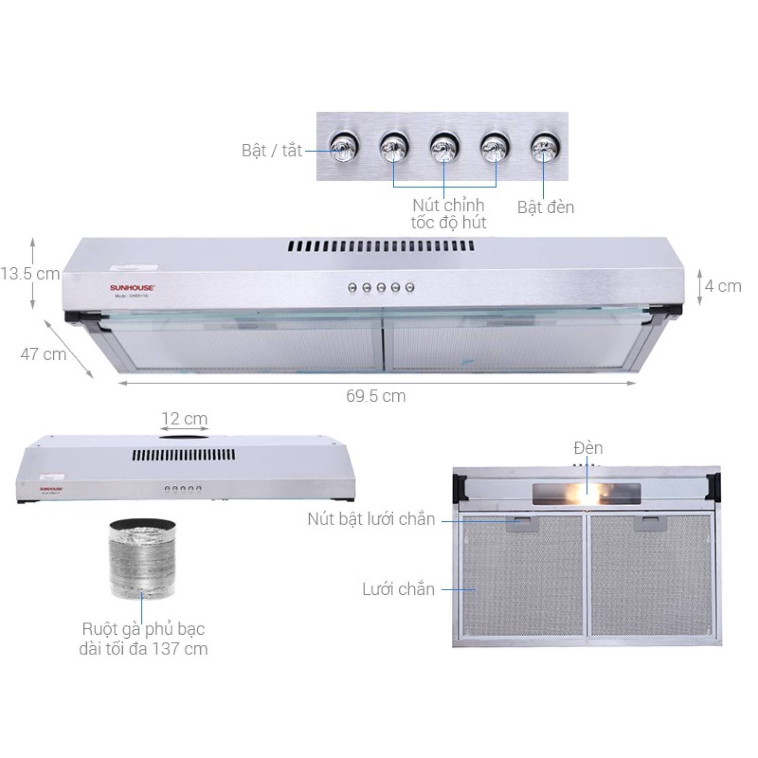 Máy hút mùi sunhouse shb6118i