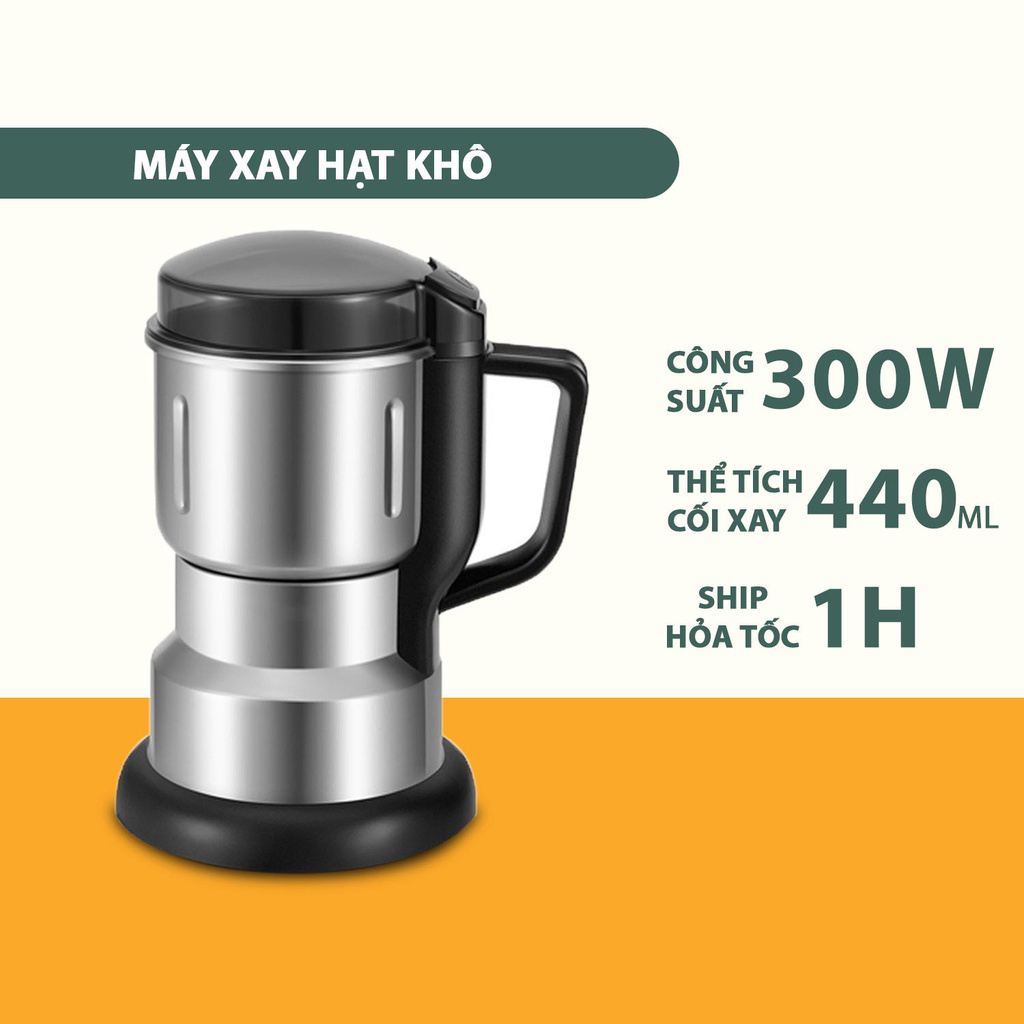 Máy Xay Bột Khô, nghiền ngũ cốc, thực phẩm - công suất 300w, lưỡi dao 6 cánh