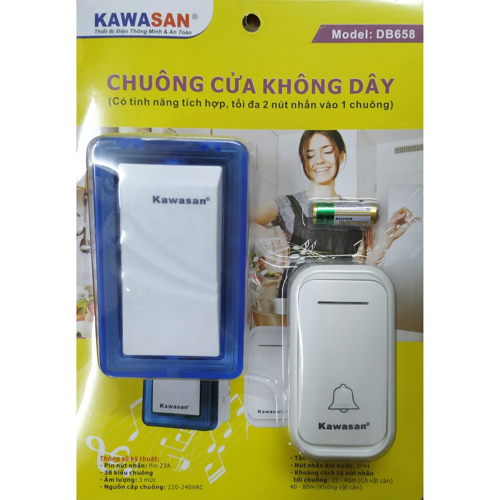 Chuông  cửa không dây cao cấp Kawa DB658