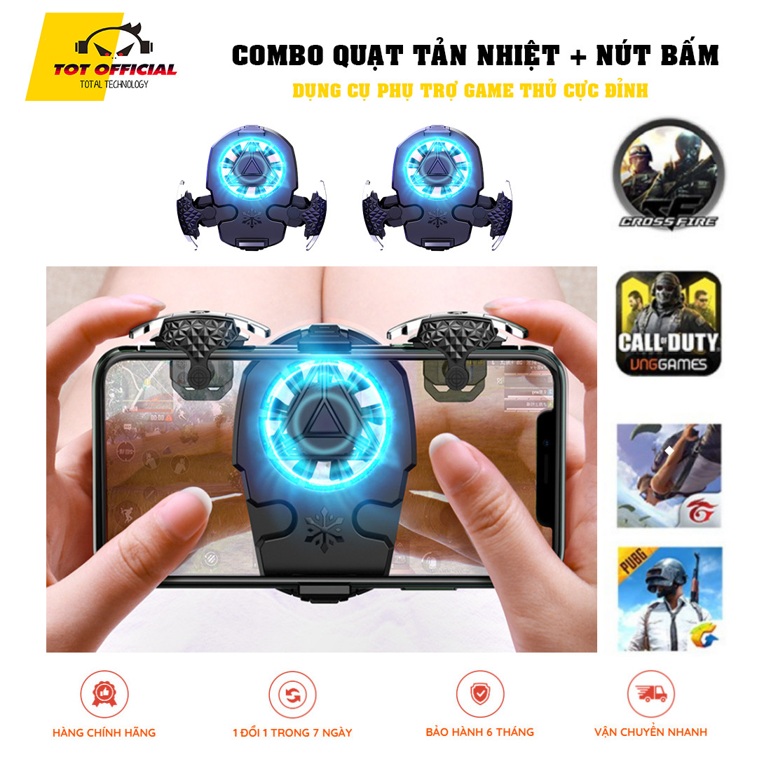 Combo Nút Bắn kèm Quạt Tản Nhiệt TOT024 dành cho điện thoại di động, phụ kiện chơi game Mobile Pubg , Freefire,..