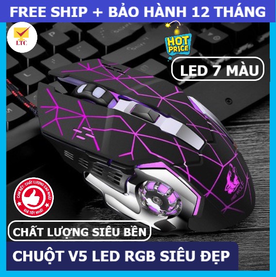 Chuột gaming led tự động đổi màu siêu đẹp V5, mouse chơi game máy tính, laptop, pc chỉnh được DPI, thiết kế có dây,  chiến mọi tựa game lol, pubg đột kích