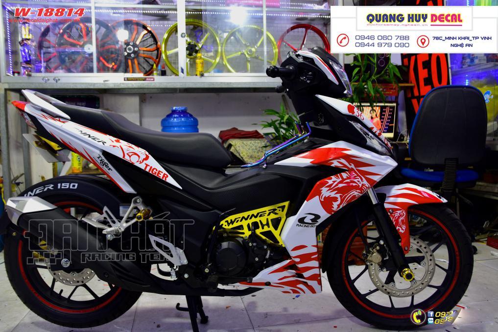 Tem trùm xe  winner 150 trắng đỏ - làm tem dán xe  máy winner 150 theo yêu cầu - Tem trùm xe winner 150 rẻ và đẹp