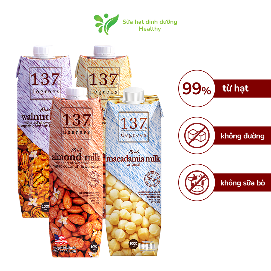[COMBO CHO MẸ BẦU] Sữa Hạt Nguyên Chất 137 Degrees (2 Hạnh Nhân + 1 Óc Chó + 1 Mắc Ca)
