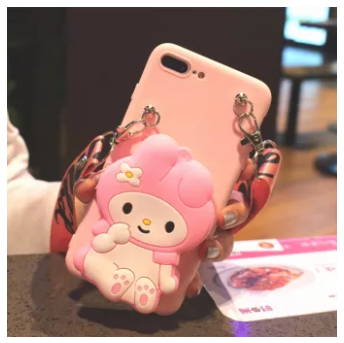 Ốp Lưng Ví Thỏ Hồng Silicon tặng kèm dây đeo Dành cho IPhone6/6plus/IPhone7/8 7plus/8plus IPhoneX/XR IPhoneXSMAX IPhone11 IPhone11PRO IPhone11PROMAX chống sốc Vỏ TPU Mềm dẻo Silicone