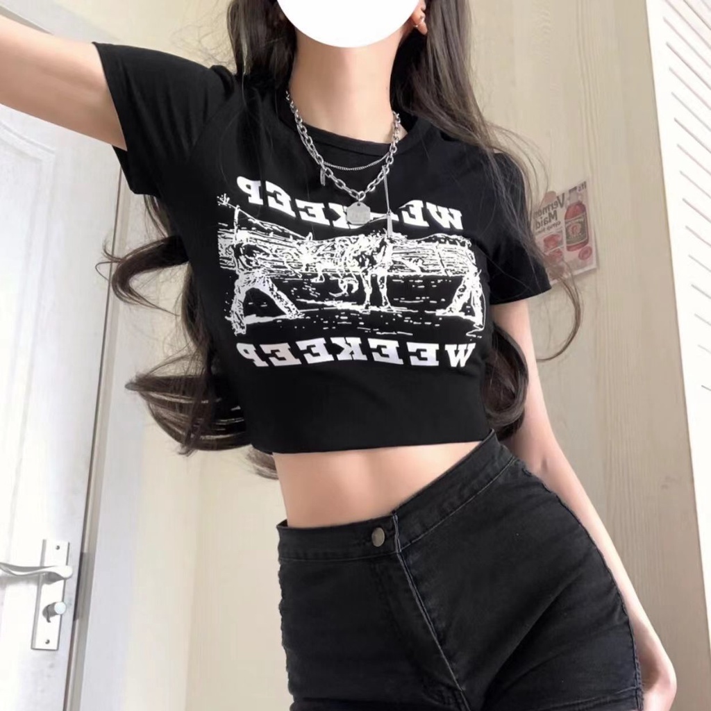 Áo croptop thun ôm body in chữ weekeep cá tính streetstyle - ak2025 seed