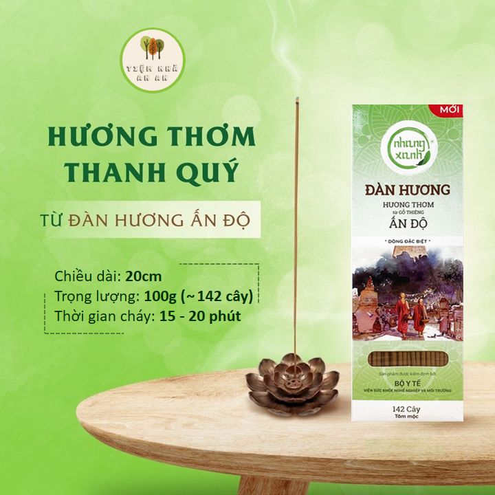 Nhang Xanh Đàn Hương 20cm 100g - 100% bột gỗ Đàn Hương Ấn Độ - Hương thơm dịu nhẹ đặc biệt