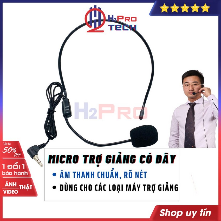 Micro Trợ Giảng Có Dây Cao Cấp, Âm Thanh Chuẩn Và Rõ Nét, Micro Quàng Tai Có Dây Dùng Cho Máy Trợ Giảng - H2Pro Tech