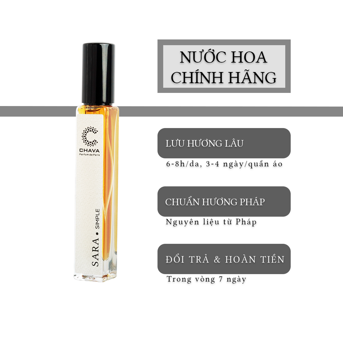 Nước Hoa SARA 10ml Chava Simple Chính Hãng dành cho nữ thơm lâu