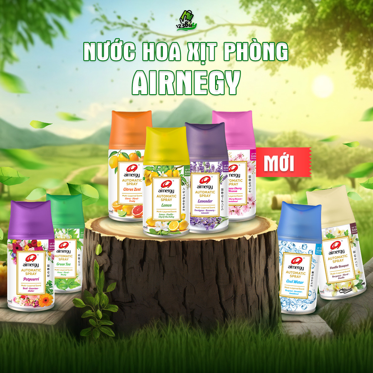 Lõi xịt thơm phòng tự động airnergy hương tự nhiên, bình xịt phòng tự động nhập khẩu chính hãng 300ml