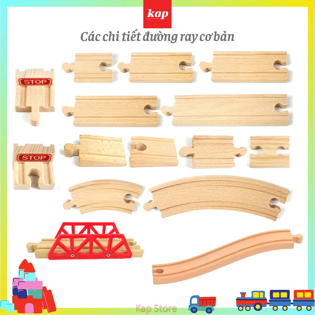 Các Đường ray xe lửa gỗ cơ bản, chi tiết lẻ, phụ kiện mở rộng mô hình đường ray xe lửa gỗ đồ chơi