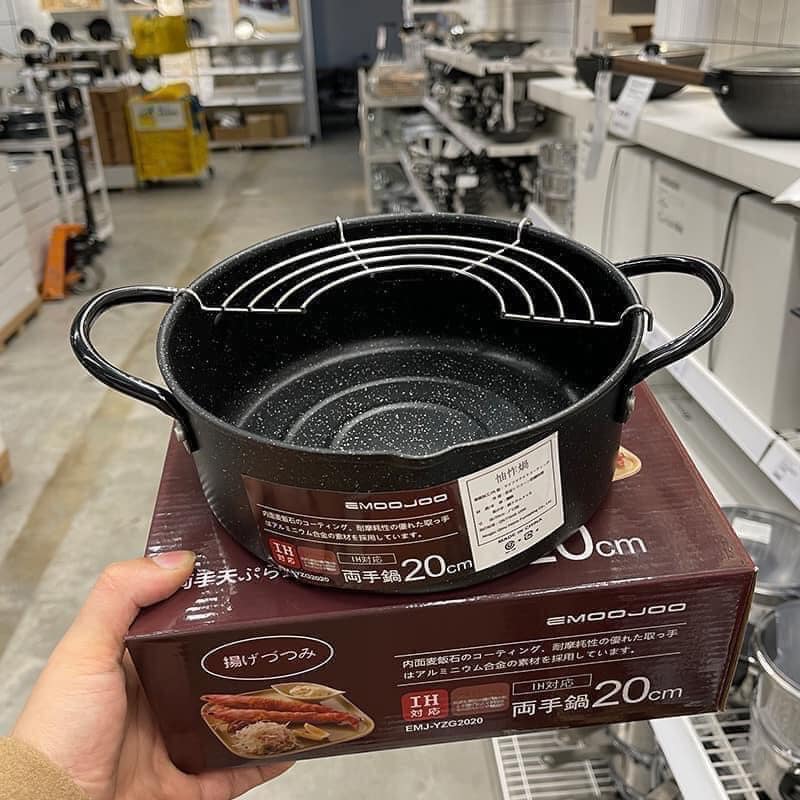 Nồi chiên chống dính E.M.O.O.J.O.O nhật, có khay để ráo mỡ [20cm]