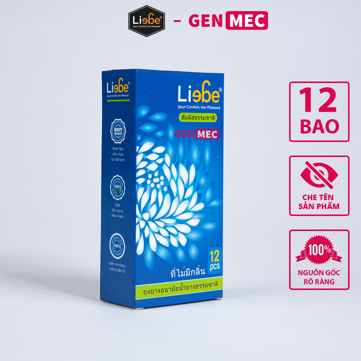 Bao cao su Liebe Trơn - Nhiều GeL Bôi Trơn Siêu Khoái Cảm - BCS Liebe Trơn Hộp 12 bao - Genmec