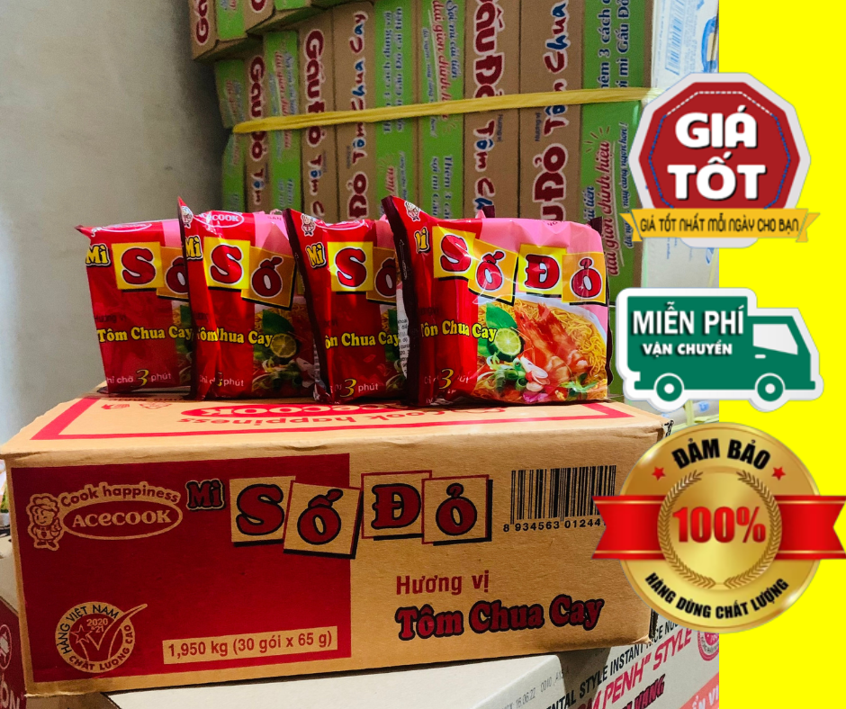Thùng 30 gói mì số đỏ tôm chua cay _30 gói x 65gr