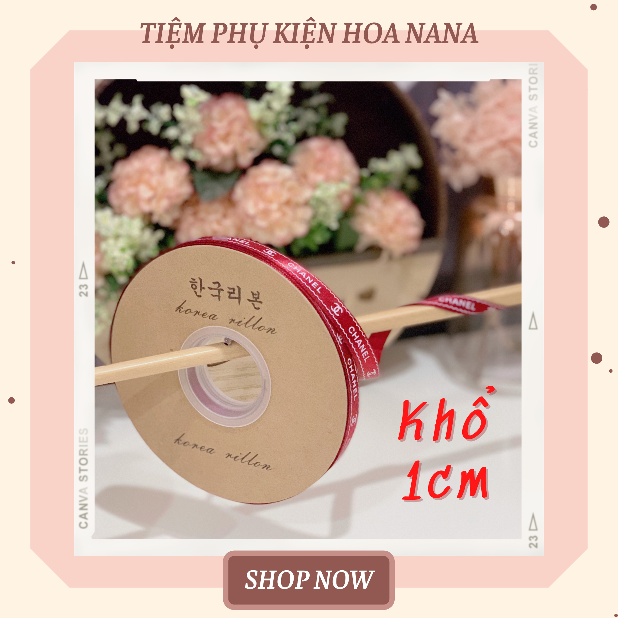 Dây ruy băng lụa in chữ ❤️chanel❤️ bản 1cm, đủ 6 màu, bản đẹp, chất lượng