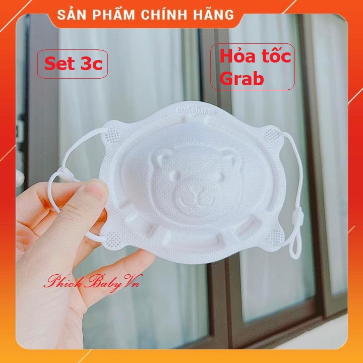 Khẩu trang cho bé hình gấu 3D Uni Mask cho trẻ 0-3 tuổi