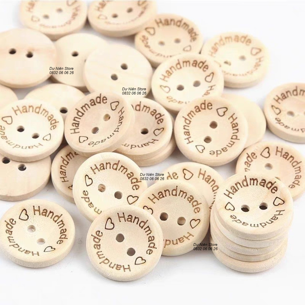 Nút gỗ 15mm khắc handmade trang trí gói 20, 50 nút.