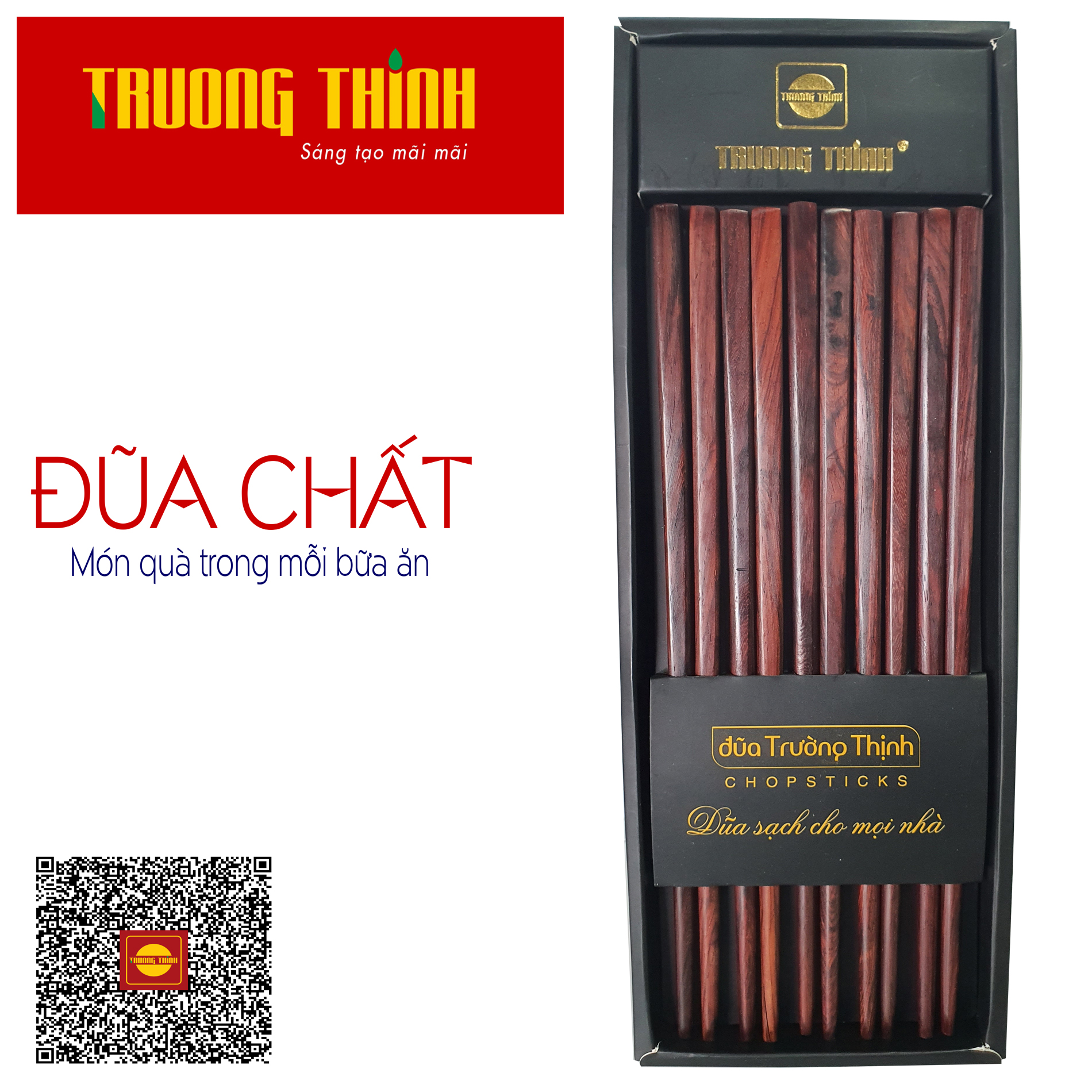 Đũa gỗ trắc vân cao cấp loại đặc biệt - hộp màu đen - 10 đôi vuông trơn